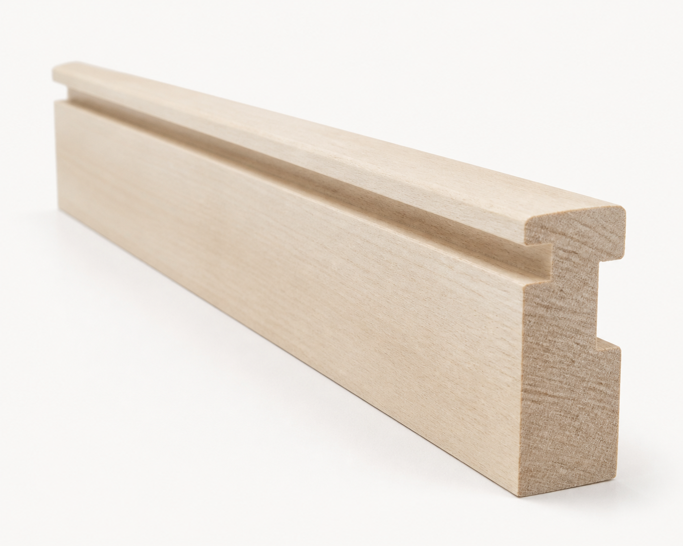 Solid birch cabinet frame component with a grooved profile for panel inserts